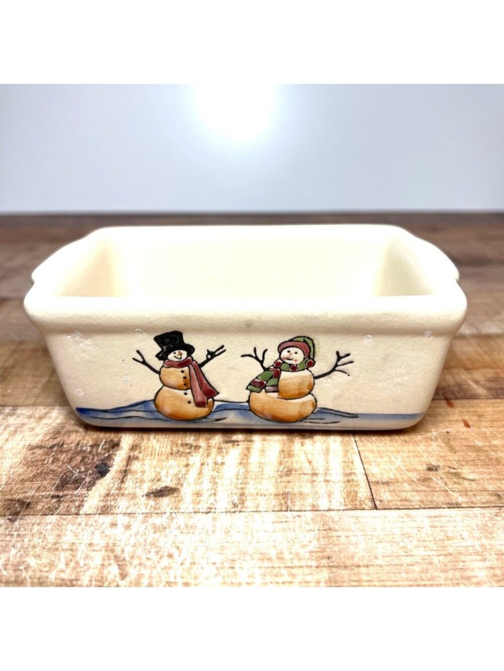 Snowman-Themed Ceramic Loaf Pan By Nantucket Microwave & Dishwasher Safe